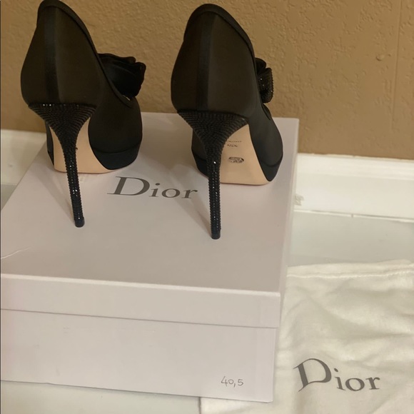 NWB Dior Black Mesh and Satin Chiffon Flower Peep Toe Platform Pumps Size 40.5 - Picture 5 of 9